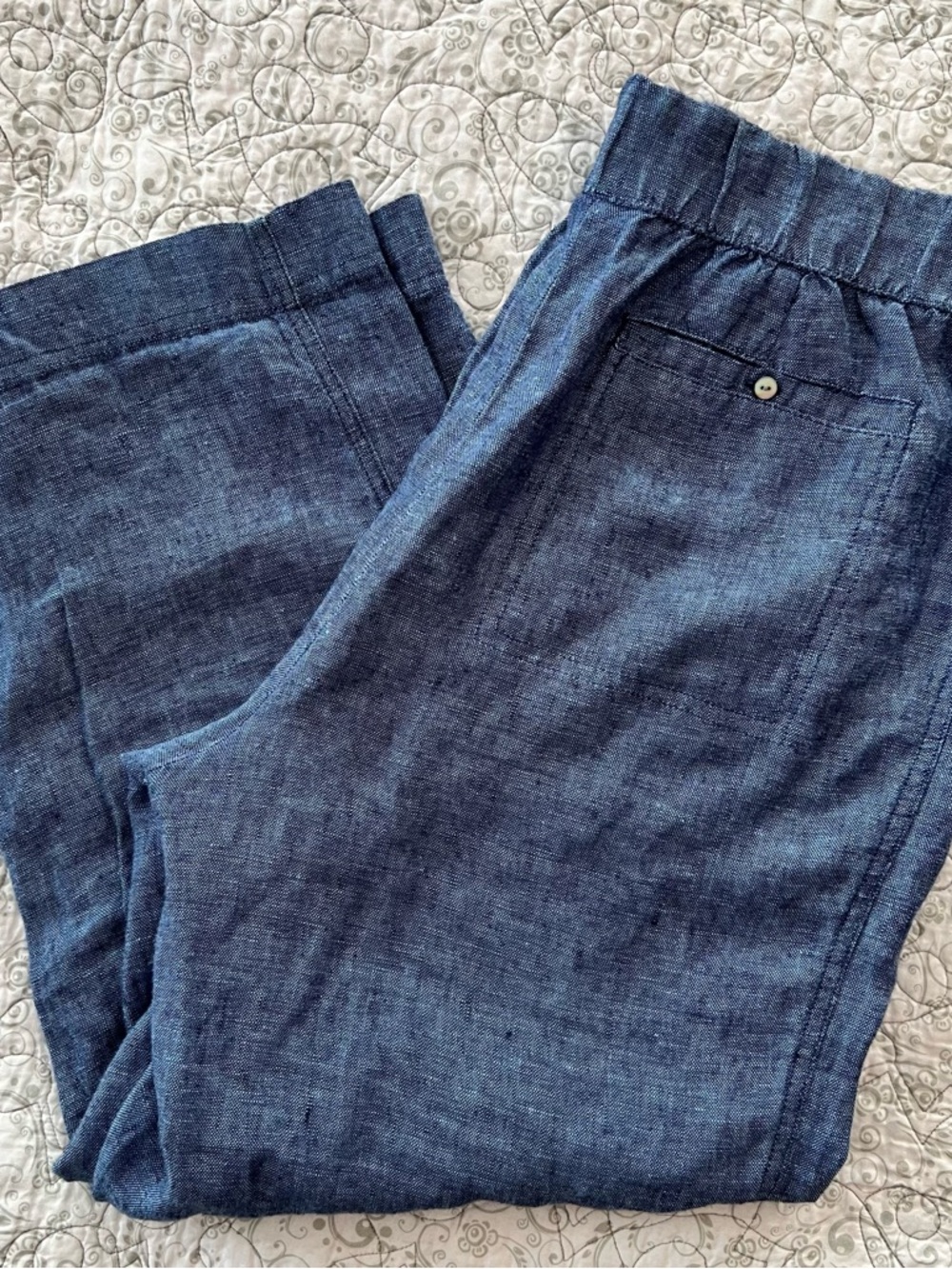 pureJill Linen Blue Cropped Wide-Leg Pants Coastal Cottagecore Poet Soft Comfy